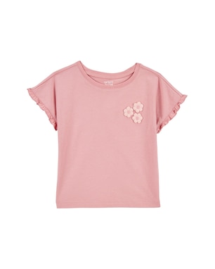 Camiseta infantil com babados e bordado floral rosa | Carter's