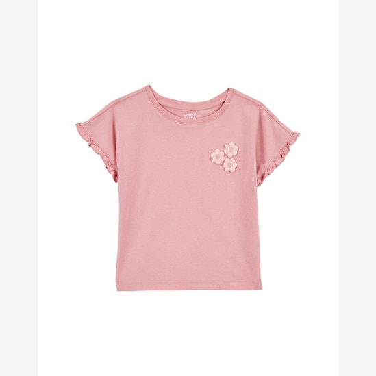 Camiseta infantil com babados e bordado floral rosa | Carter's