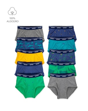 Kit cueca infantil 10 peças slip mescla dino multicor | Carter's