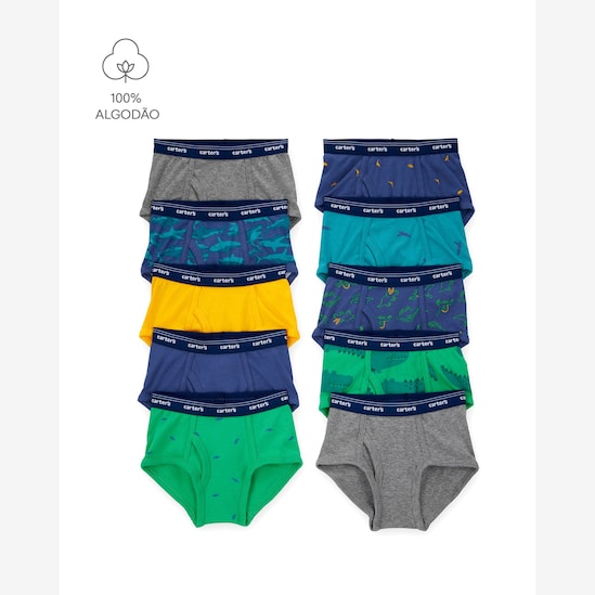 Kit cueca infantil 10 peças slip mescla dino multicor | Carter's