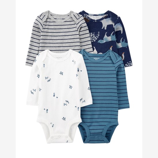 Kit body bebê 4 peças manga longa raposa listras multicor | Carter's
