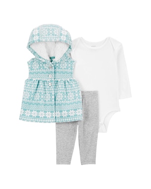 Conjunto longo bebê 3 peças em fleece com sherpa e capuz multicor | Carter's
