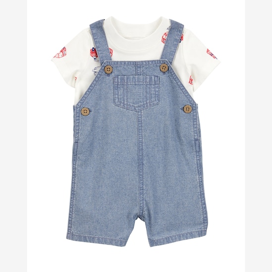 Jardineira jeans bebê com camiseta caminhão multicor | Carter's