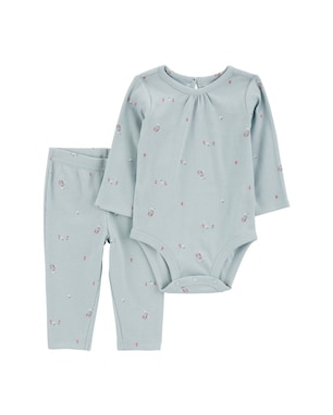 Conjunto longo bebê 2 peças canelado floral azul | Carter's
