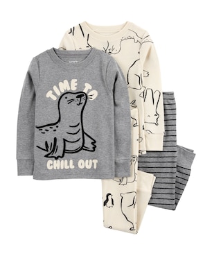 Pijama longo infantil 4 peças texturizado chill out multicor | Carter's