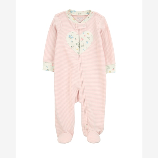 Macacão bebê manga longa com pezinho listras floral rosa | Carter's