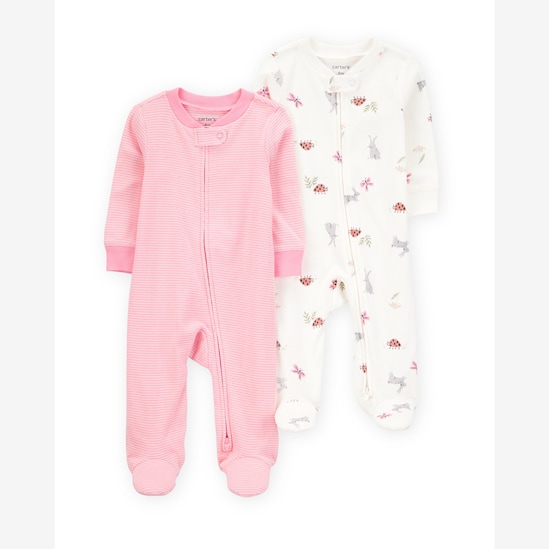 Kit macacão bebê 2 peças com pezinho listras coelho multicor | Carter's