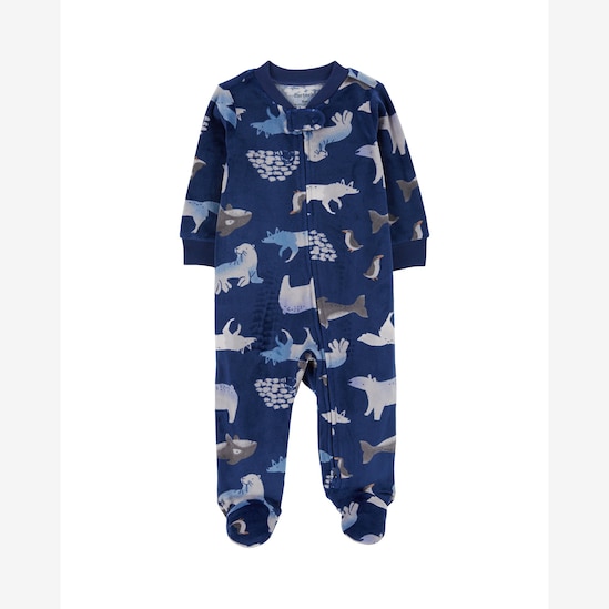Macacão bebê manga longa em fleece com pezinho animais azul | Carter's