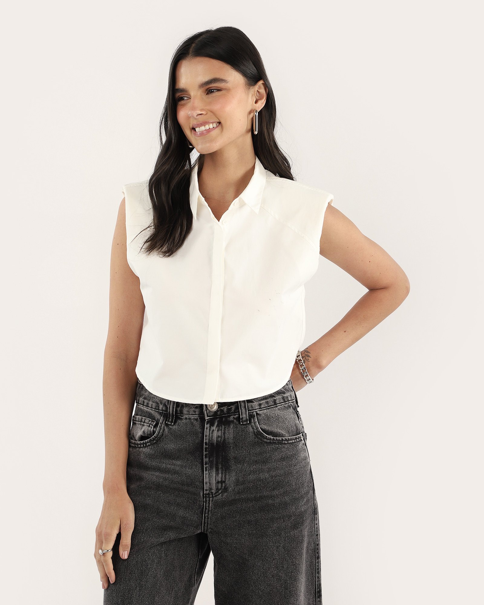 Camisa cropped feminina muscle tee branca