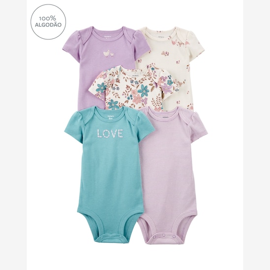 Kit body bebê 5 peças manga curta love bordado multicor | Carter's