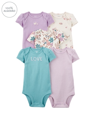 Kit body bebê 5 peças manga curta love bordado multicor | Carter's