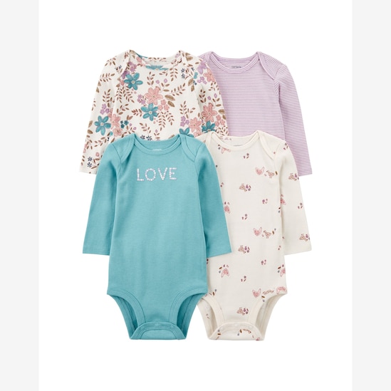 Kit body bebê 4 peças manga longa love bordado multicor | Carter's