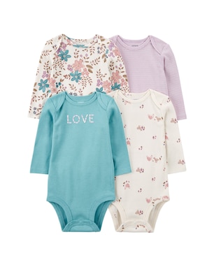 Kit body bebê 4 peças manga longa love bordado multicor | Carter's