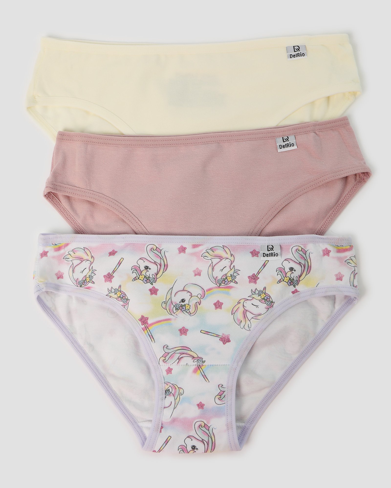 Kit calcinha infantil 3 peças biquíni unicórnios multicor | Delrio