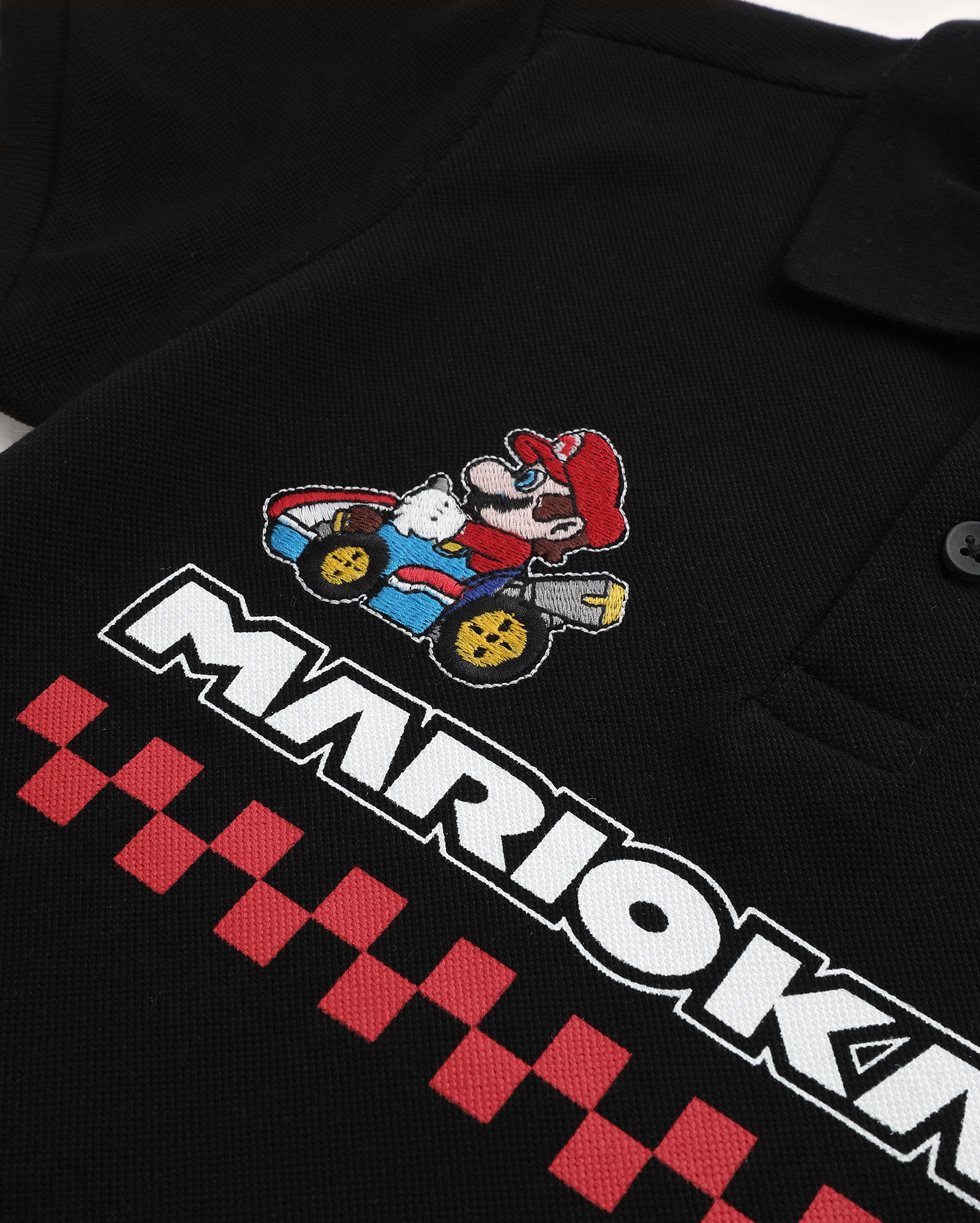 Camisa polo infantil piquet Mario Kart 2-8A preta | FANLAB