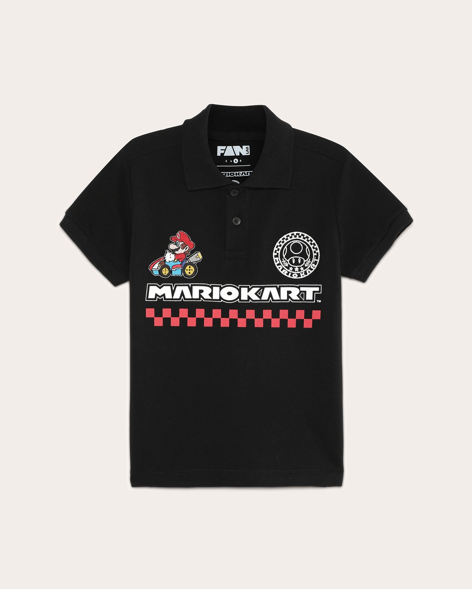 Camisa polo infantil piquet Mario Kart 2-8A preta | FANLAB