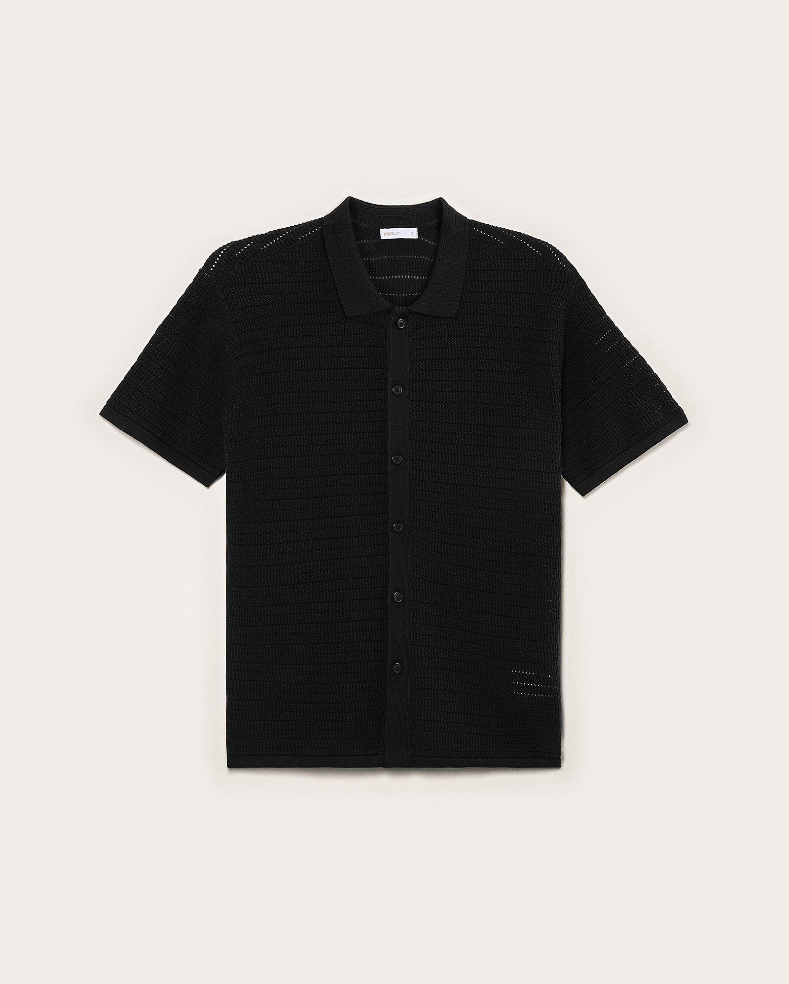 Camisa juvenil em tricot texturizada com botões - Preto