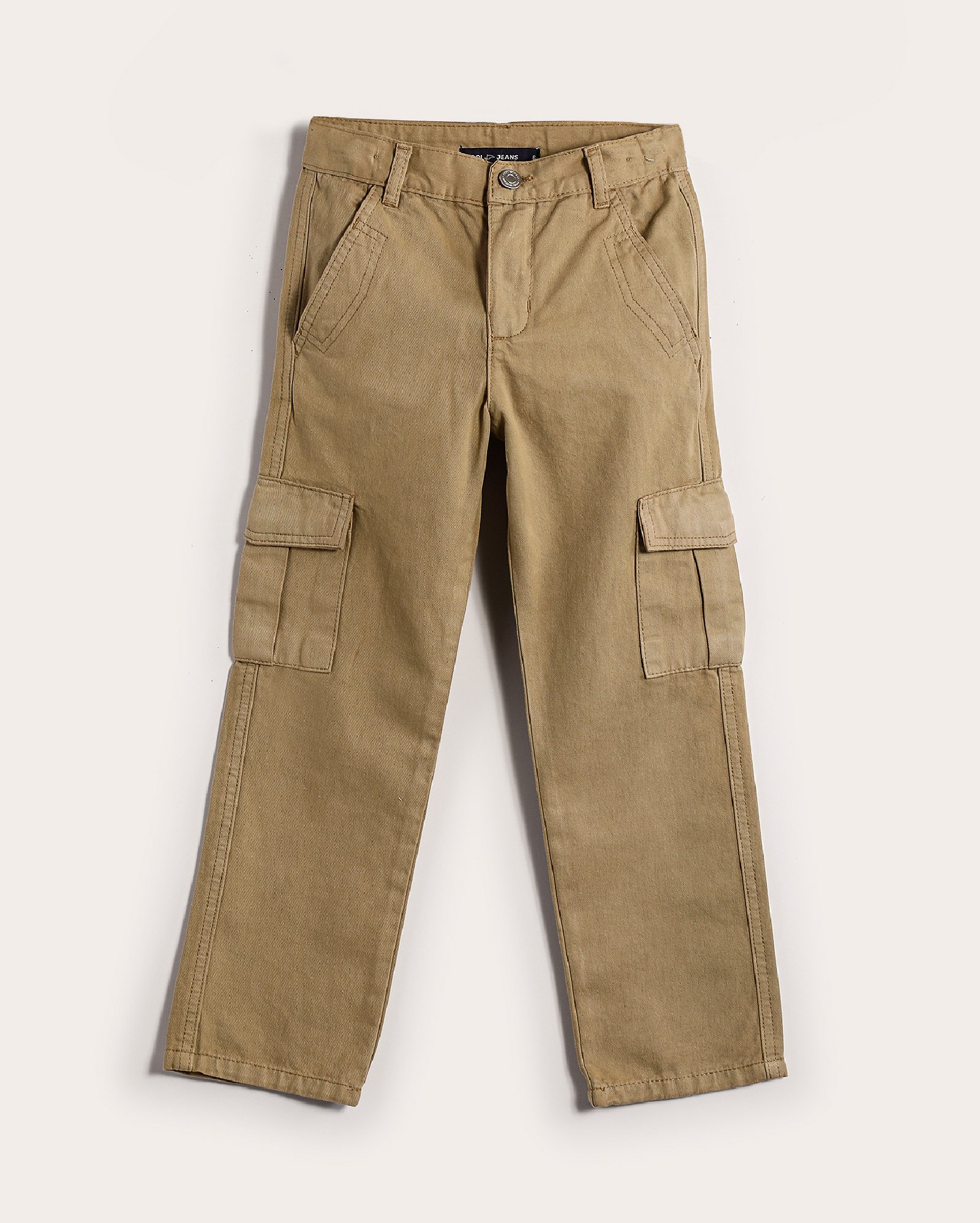 Calça sarja infantil reta com bolsos cargo 2-10A bege | Pool Kids