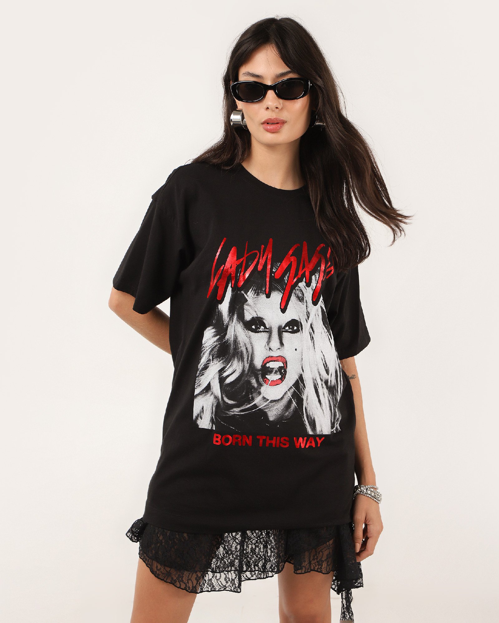 Camiseta oversized Born This Way preta | Lady Gaga