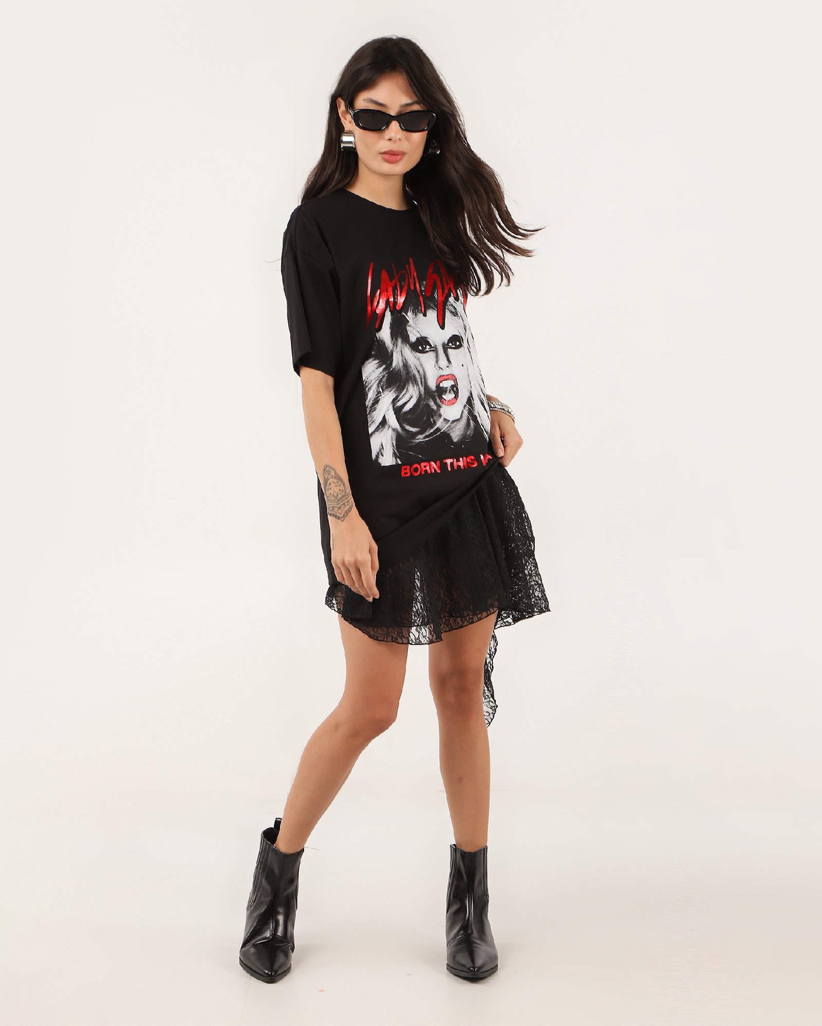 Camiseta oversized Born This Way preta | Lady Gaga