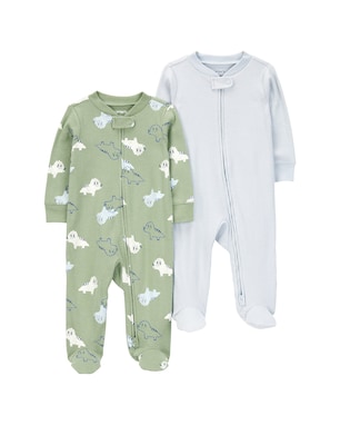Kit macacão bebê 2 peças com pezinho canelado dinossauro multicor | Carter's