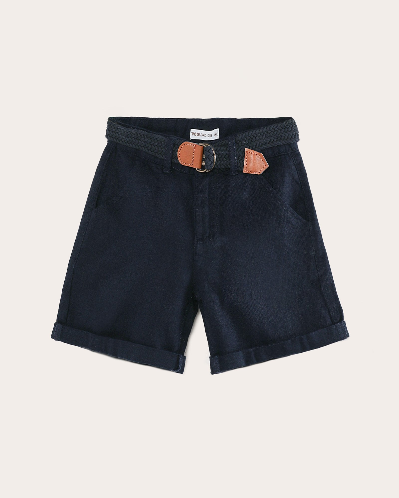 Bermuda sarja infantil com cinto trançado 6-12A - Azul Escuro