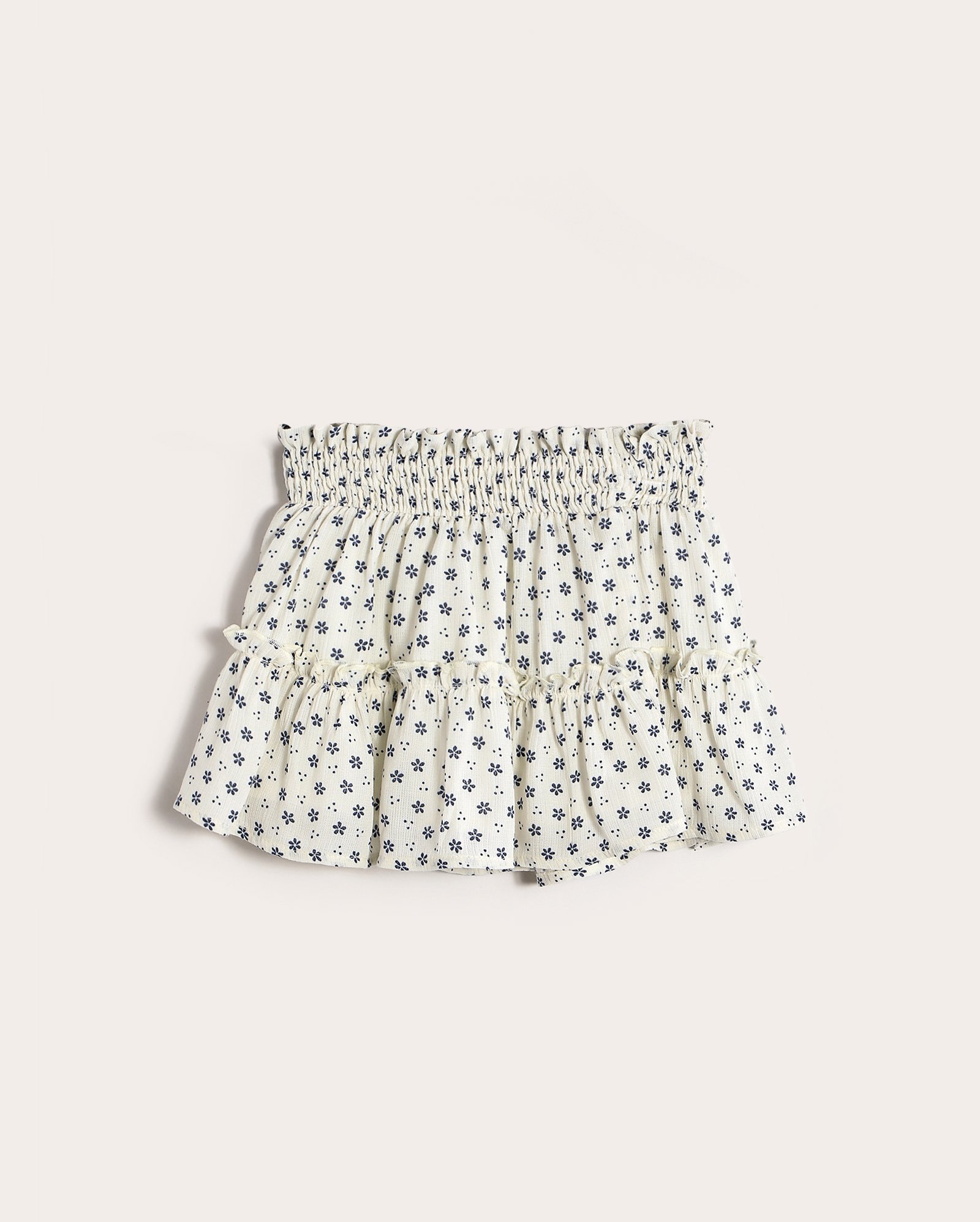 Saia curta infantil franzida com babado floral 1-4A branca | Pool Kids
