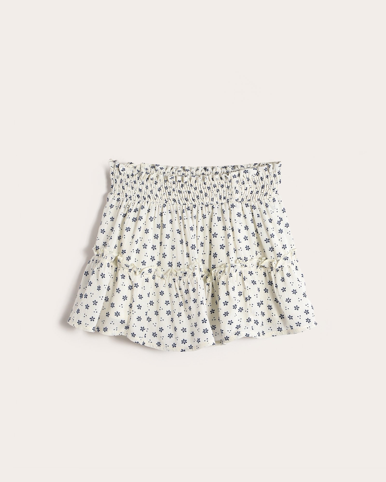 Saia curta infantil franzida com babado floral 1-4A branca | Pool Kids