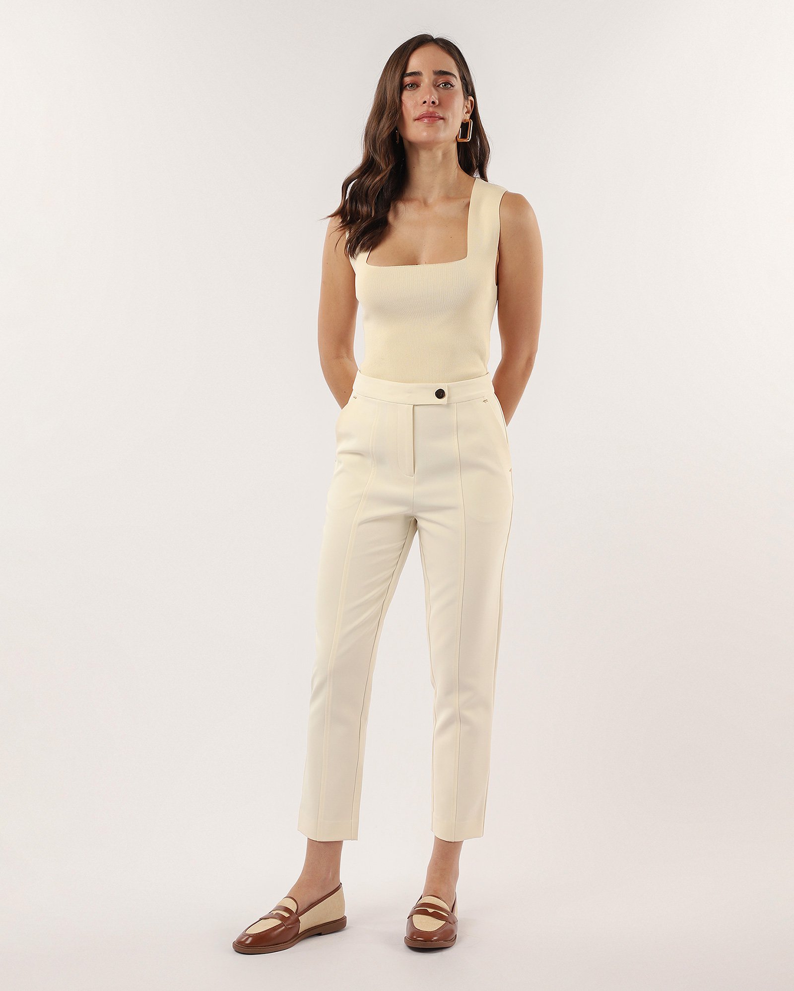 Calça feminina Aurora cenoura alfaiatada - Amarelo Claro