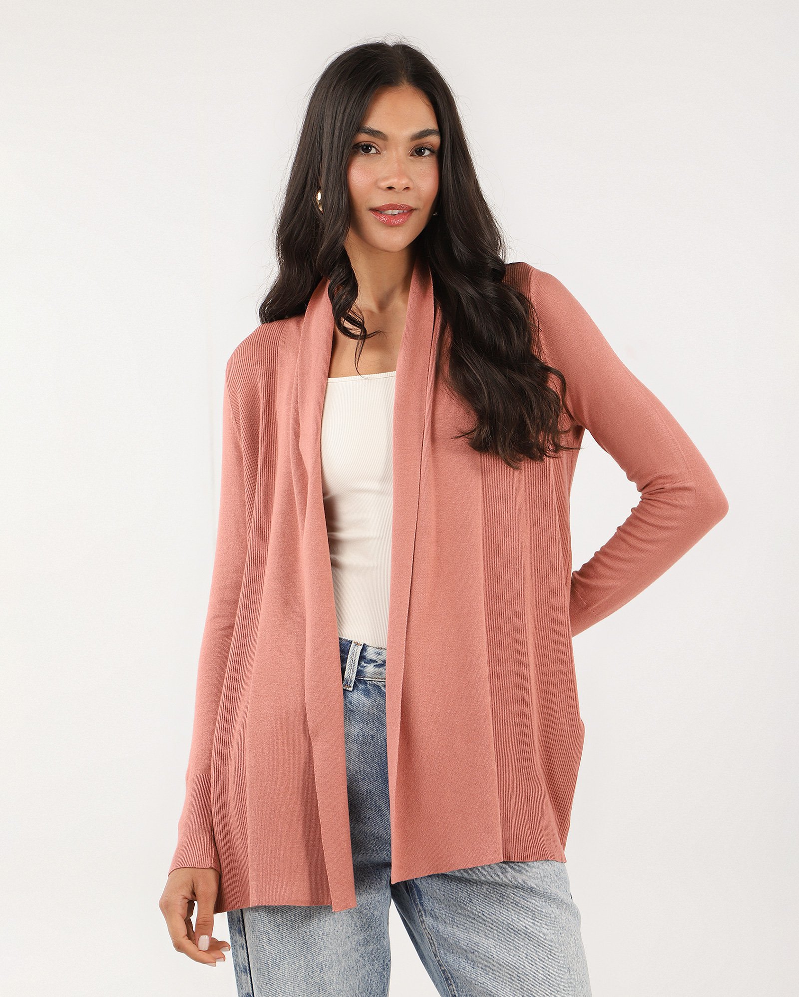 Cardigan feminino em tricot aberto - Rosa Claro | AK by Riachuelo