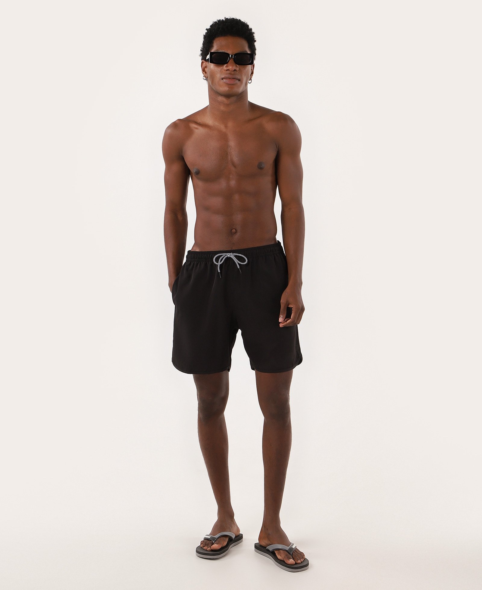 Short água masculino cós elástico liso preto | Pool