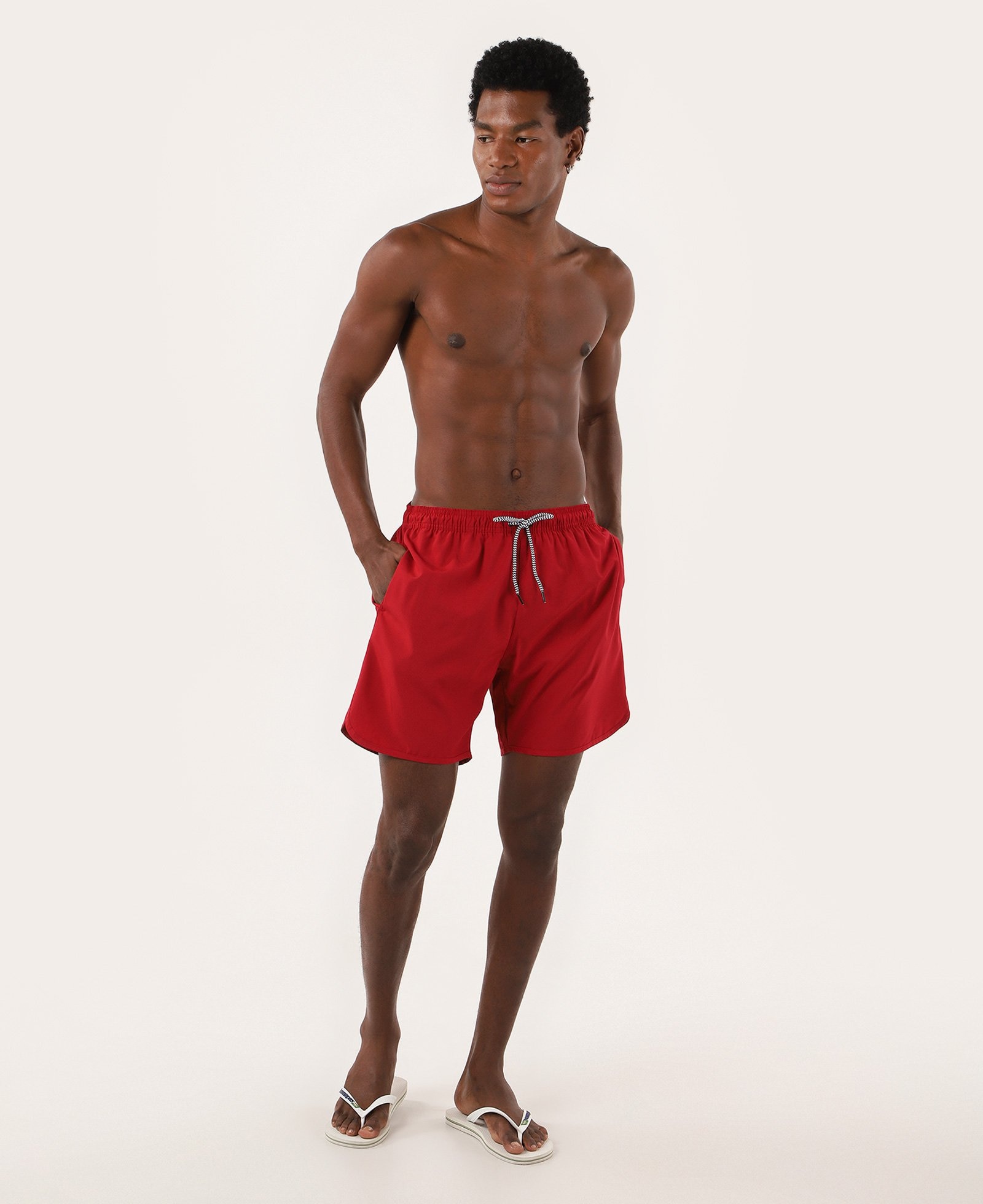 Short água masculino cós elástico com amarração vermelho | Pool