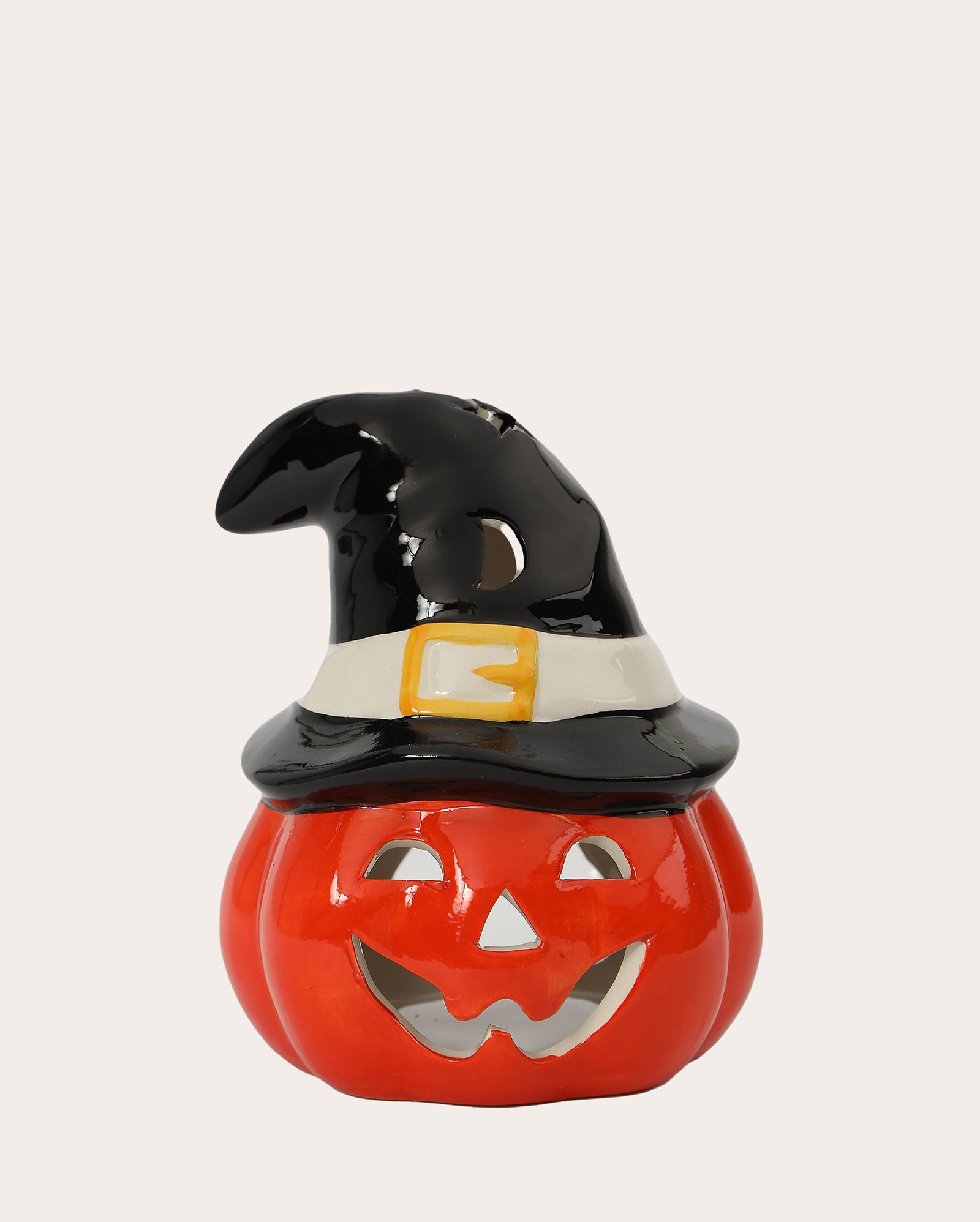Porta-vela cerâmica Halloween abóbora 15,4cm multicor | Casa Riachuelo