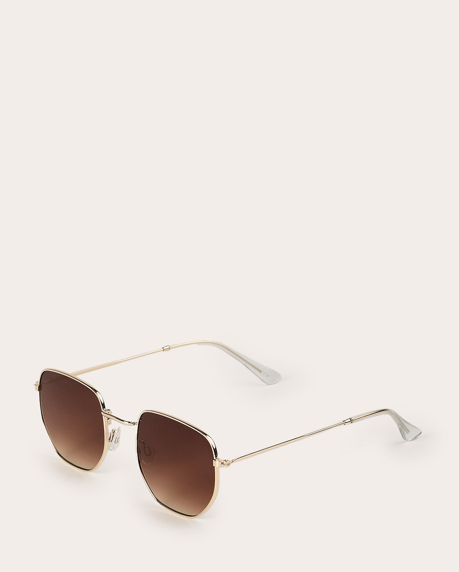 Óculos de sol feminino hexagonal em metal dourado