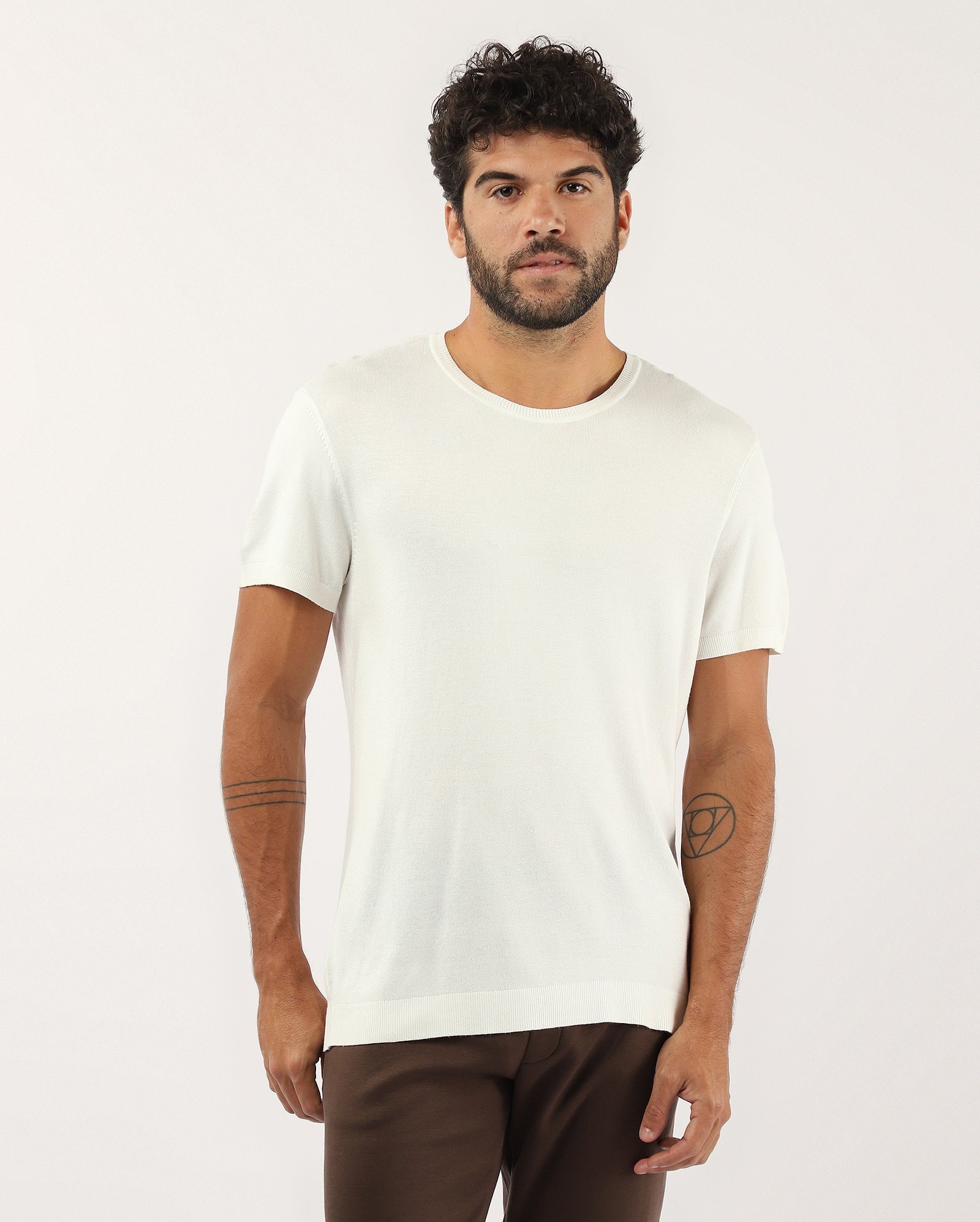 Camiseta masculina regular de tricot - Branco