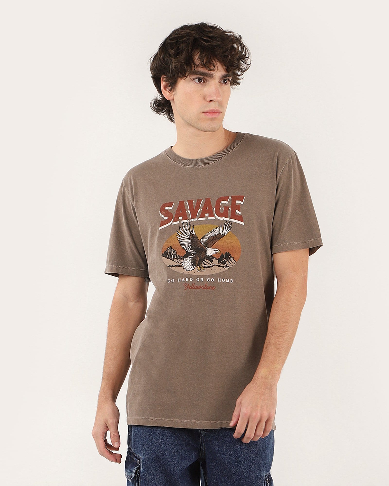 Camiseta masculina regular manga curta savage marrom | Pool