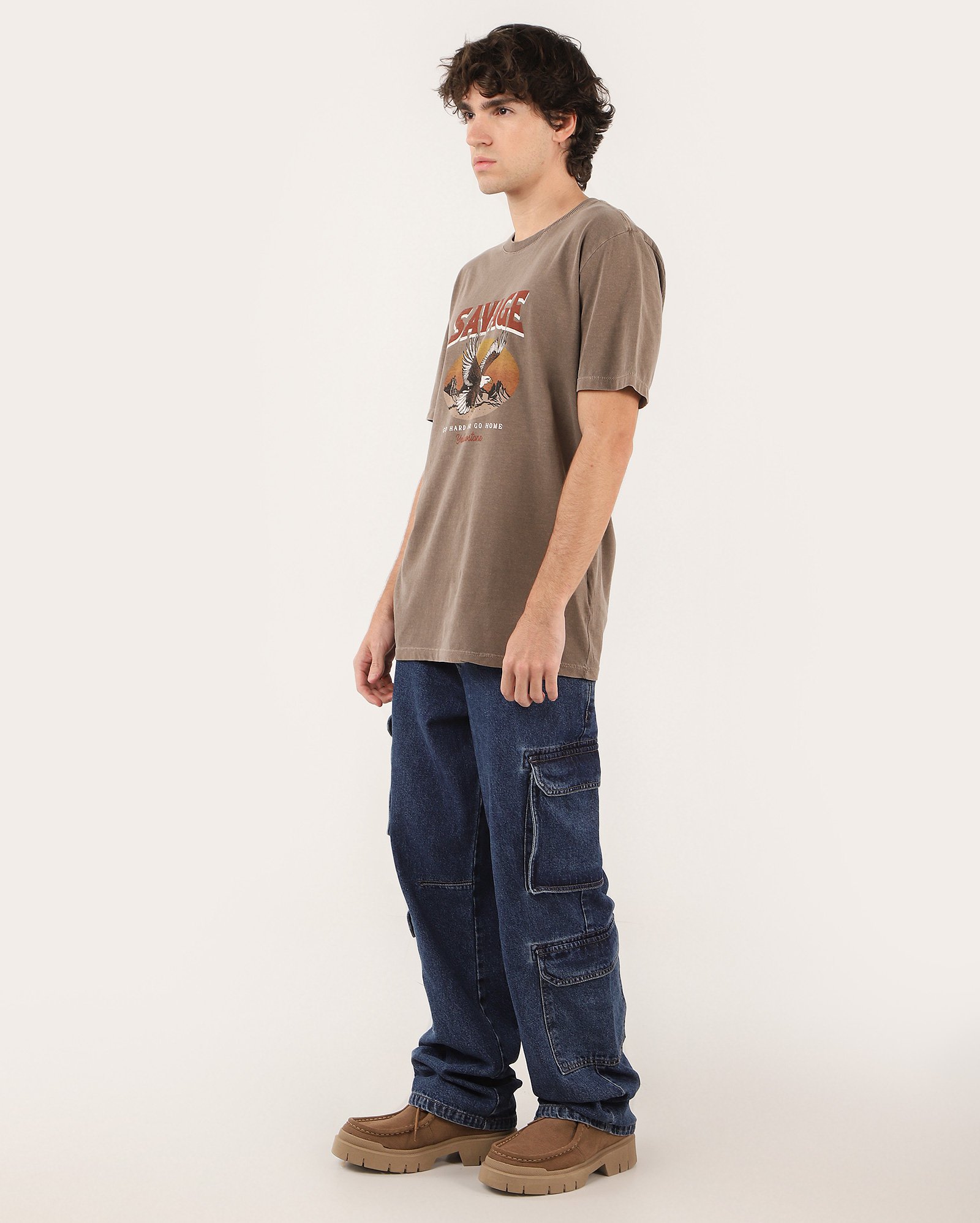 Camiseta masculina regular manga curta savage marrom | Pool
