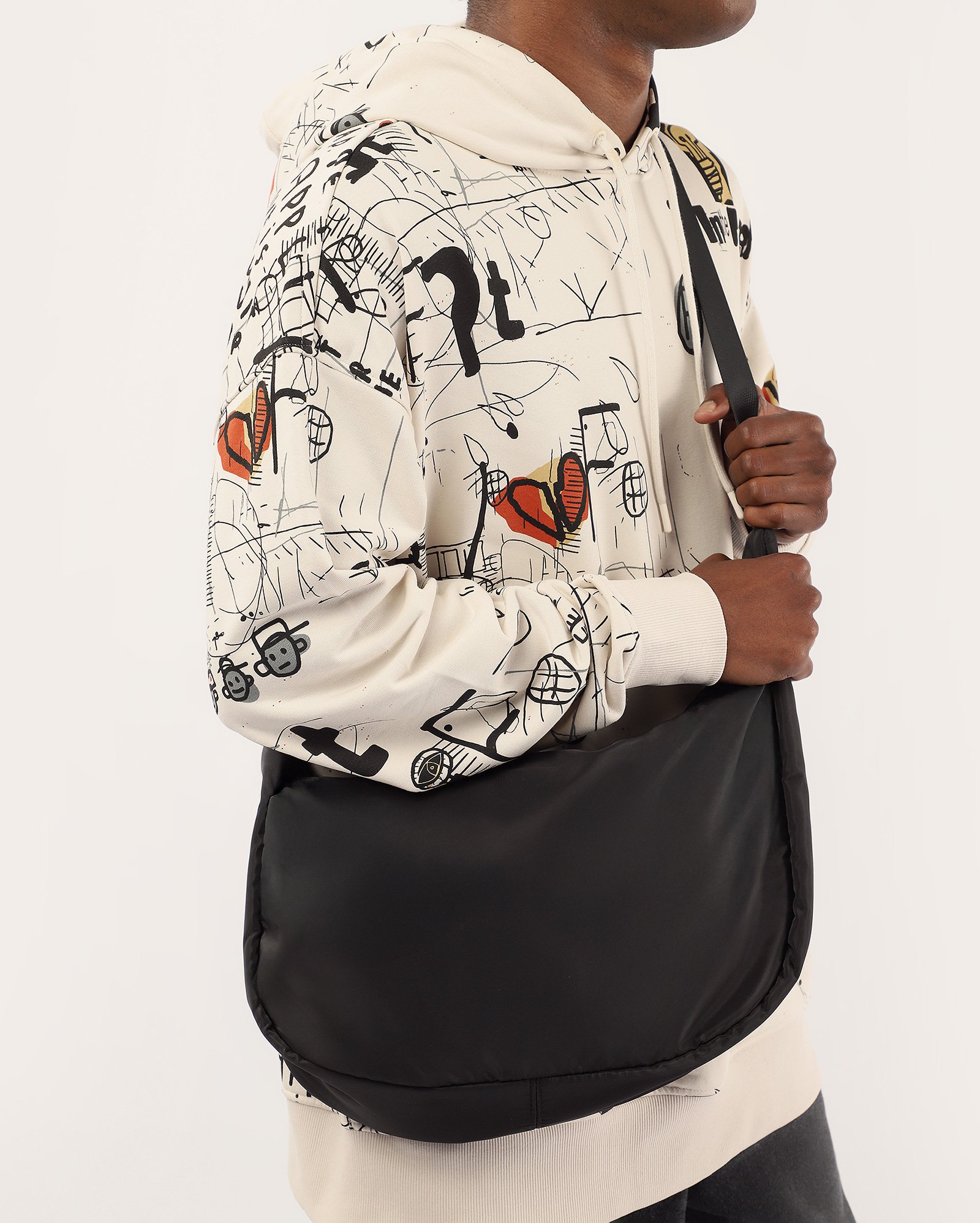 Maxi pochete masculina crossbody com zíper preta