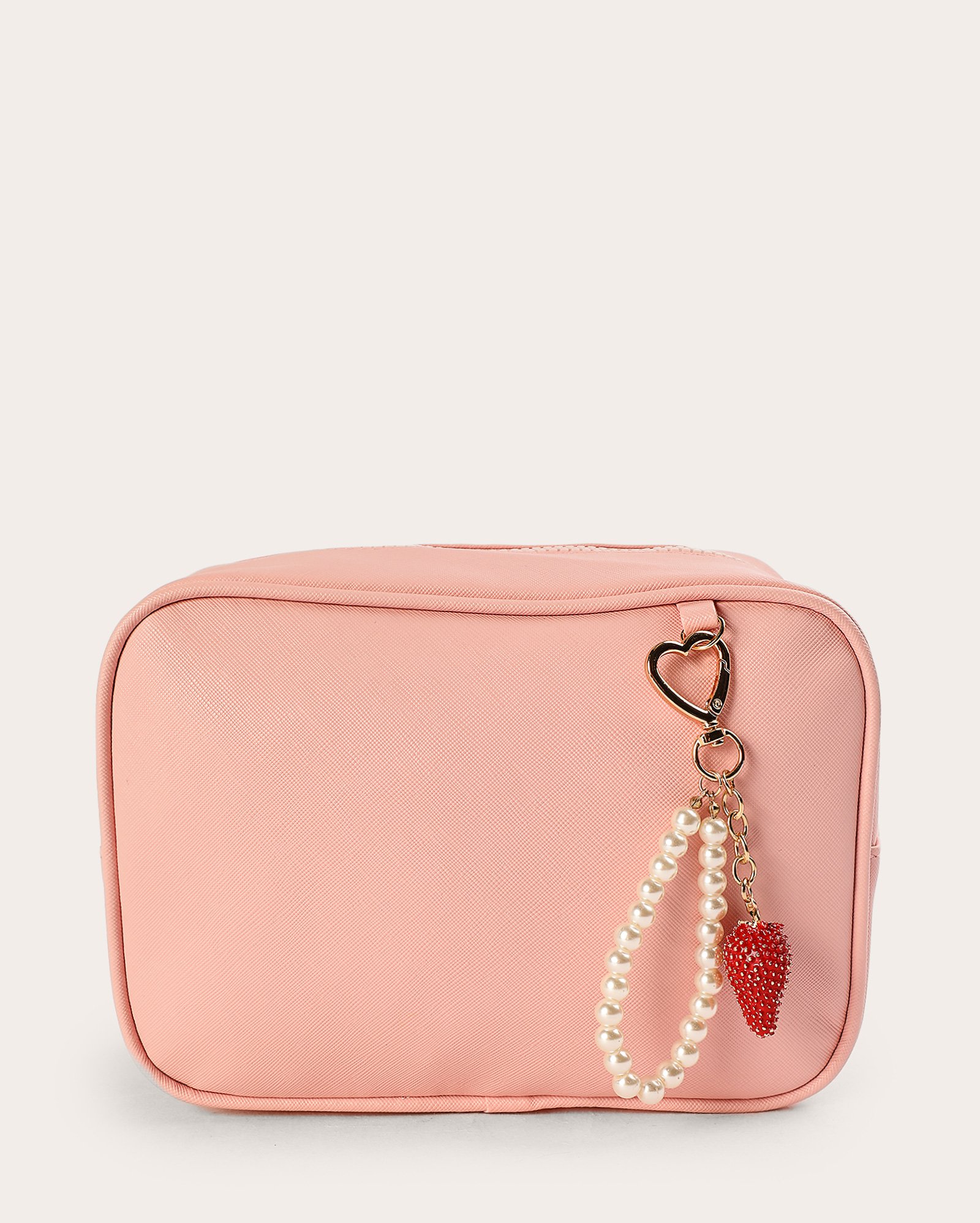 Necessaire M lisa + chaveiro morango com pérolas - rosa