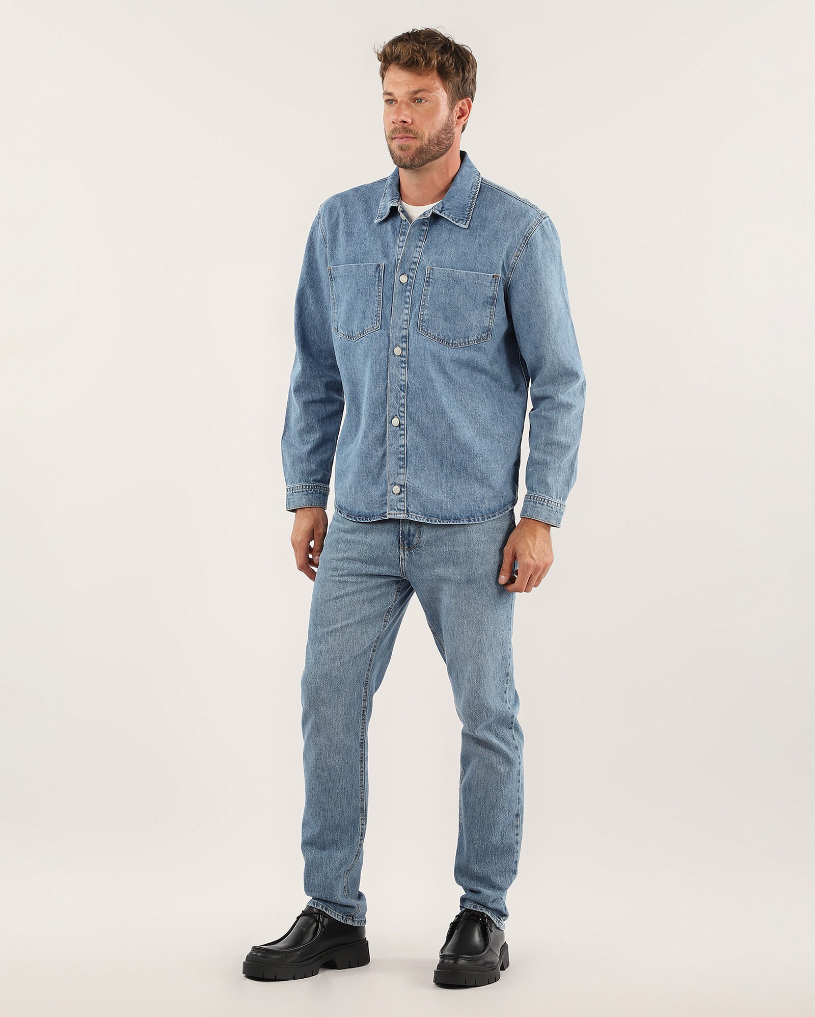 Shacket jeans masculina estonada denim médio | Pool Jeans