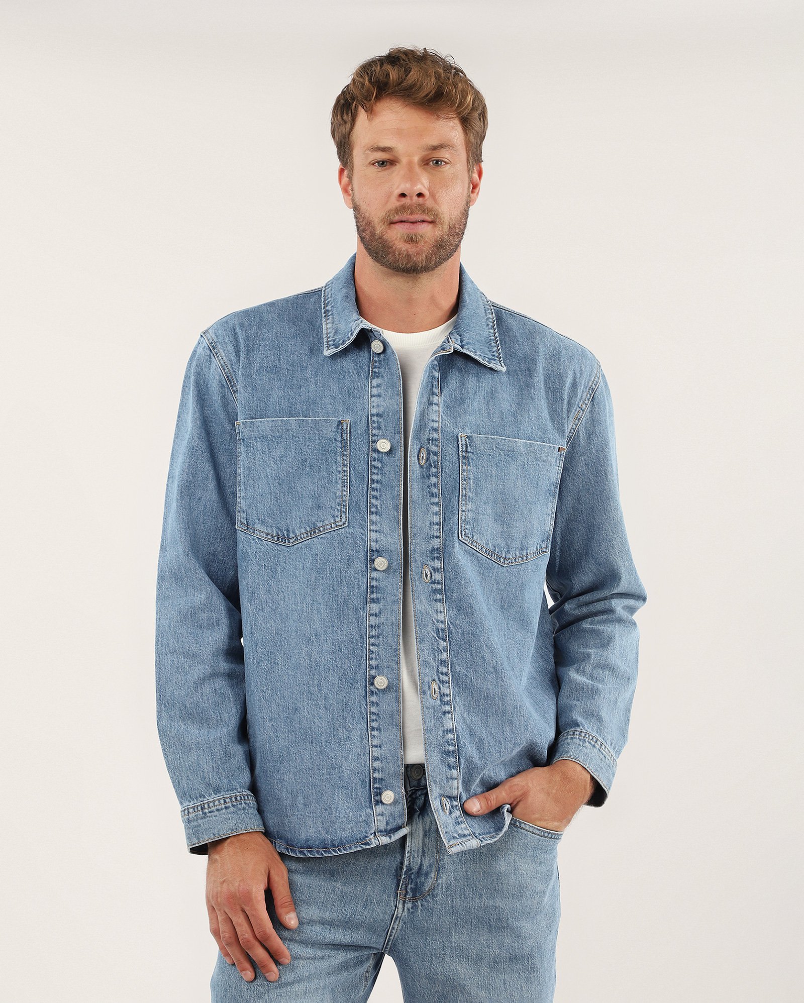 Shacket jeans masculina estonada denim médio | Pool Jeans
