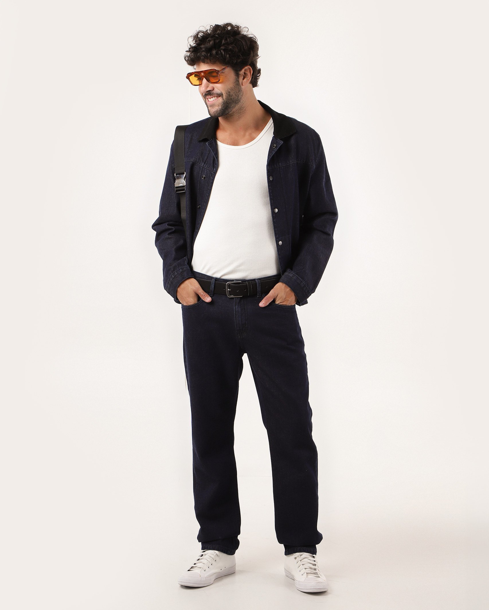 Calça jeans masculina reta com bolsos denim escuro | Pool Jeans
