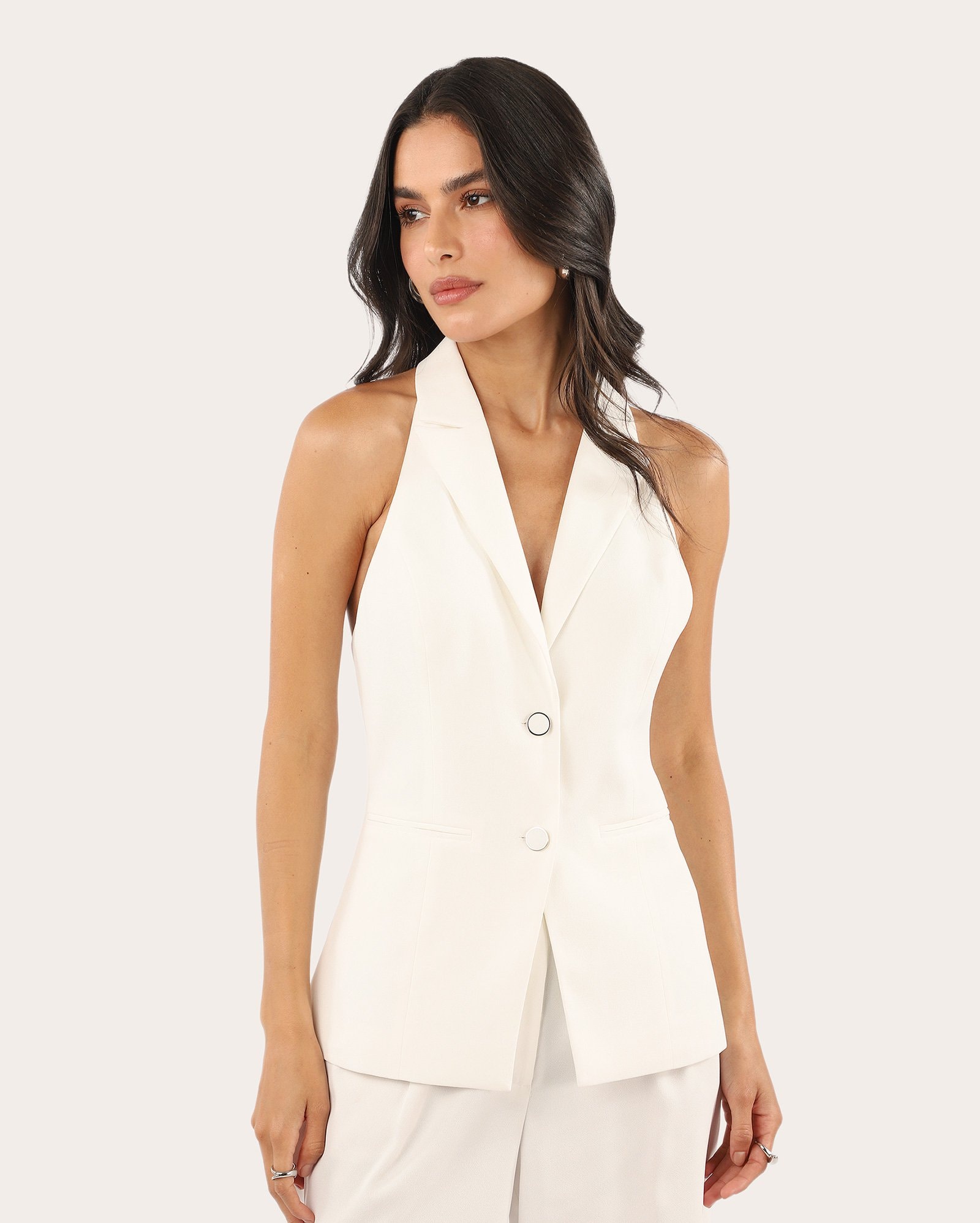 Colete feminino alfaiatado com decote v - Branco
