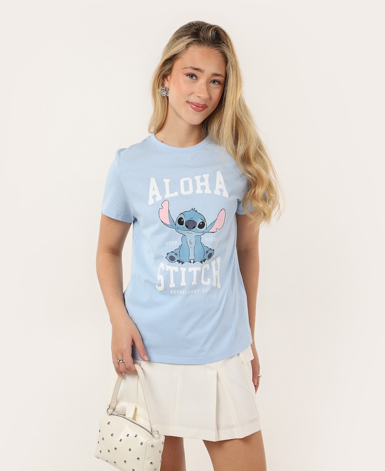 Riachuelo Camiseta feminina alongada Lilo e Stitch aloha azul