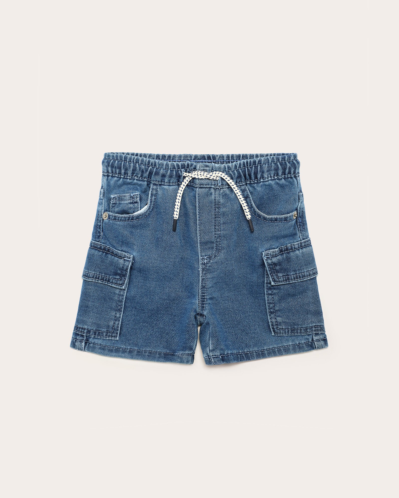 Bermuda jeans moletom infantil cargo 1-4A denim médio | Pool Kids