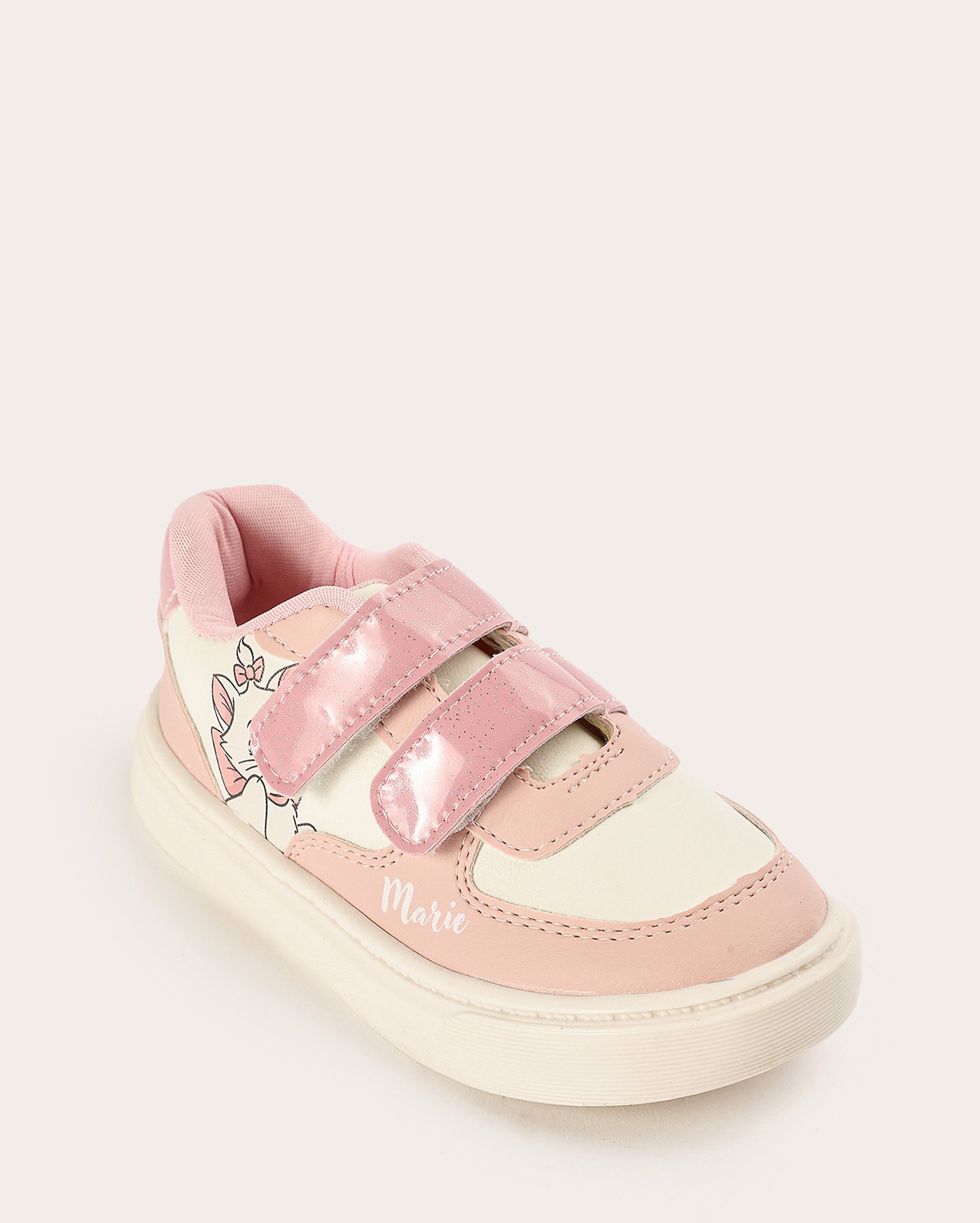 Tênis infantil Gatinha Marie tira dupla aderente glitter branco | Disney