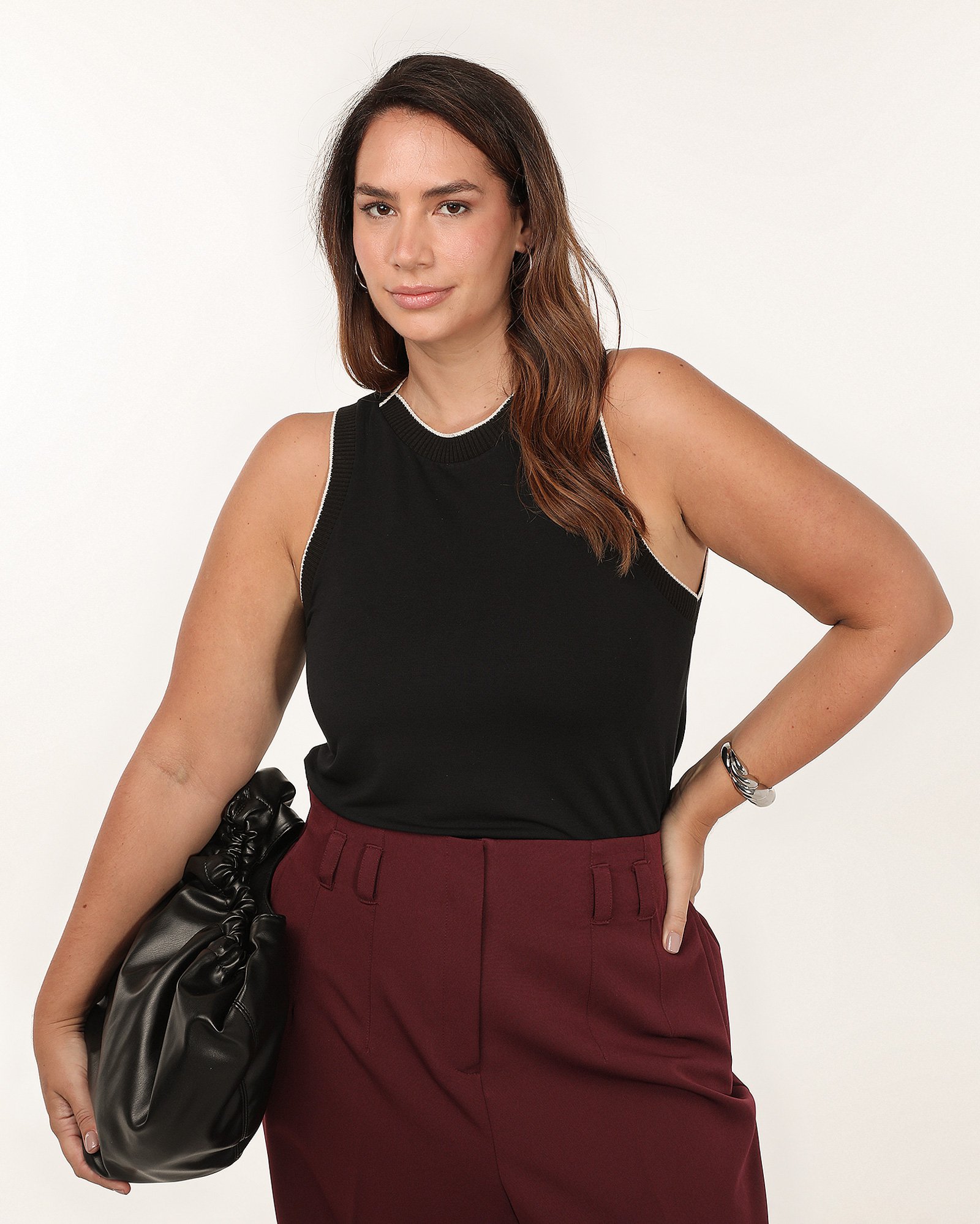 Regata plus size feminina tricot preta | AK Plus by Riachuelo