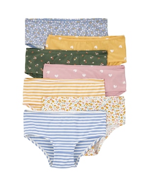 Kit calcinha infantil 7 peças listras floral e coração multicor | Carter's