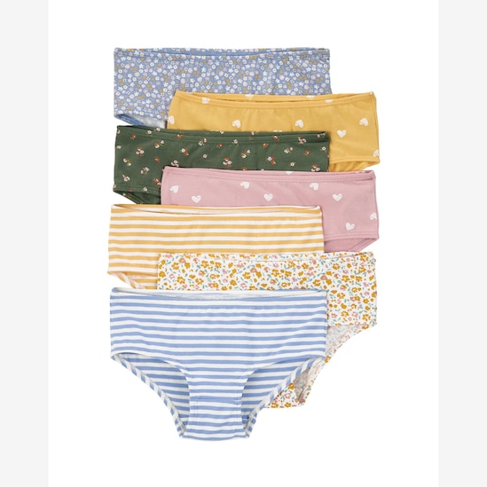 Kit calcinha infantil 7 peças listras floral e coração multicor | Carter's