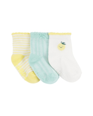 Kit meia bebê 3 pares limão laço listras multicor | Carter's